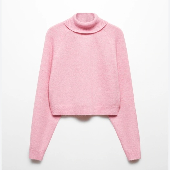 MNG Mango Pink Turtleneck Sweater Womens Size 2XS Crop Long Sleeves XXS - Picture 1 of 6